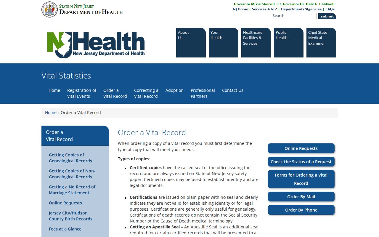 North Bergen residents directory vital records order options